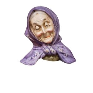 Vtg Norleans Japan Old Woman Bisque Porcelain Bust